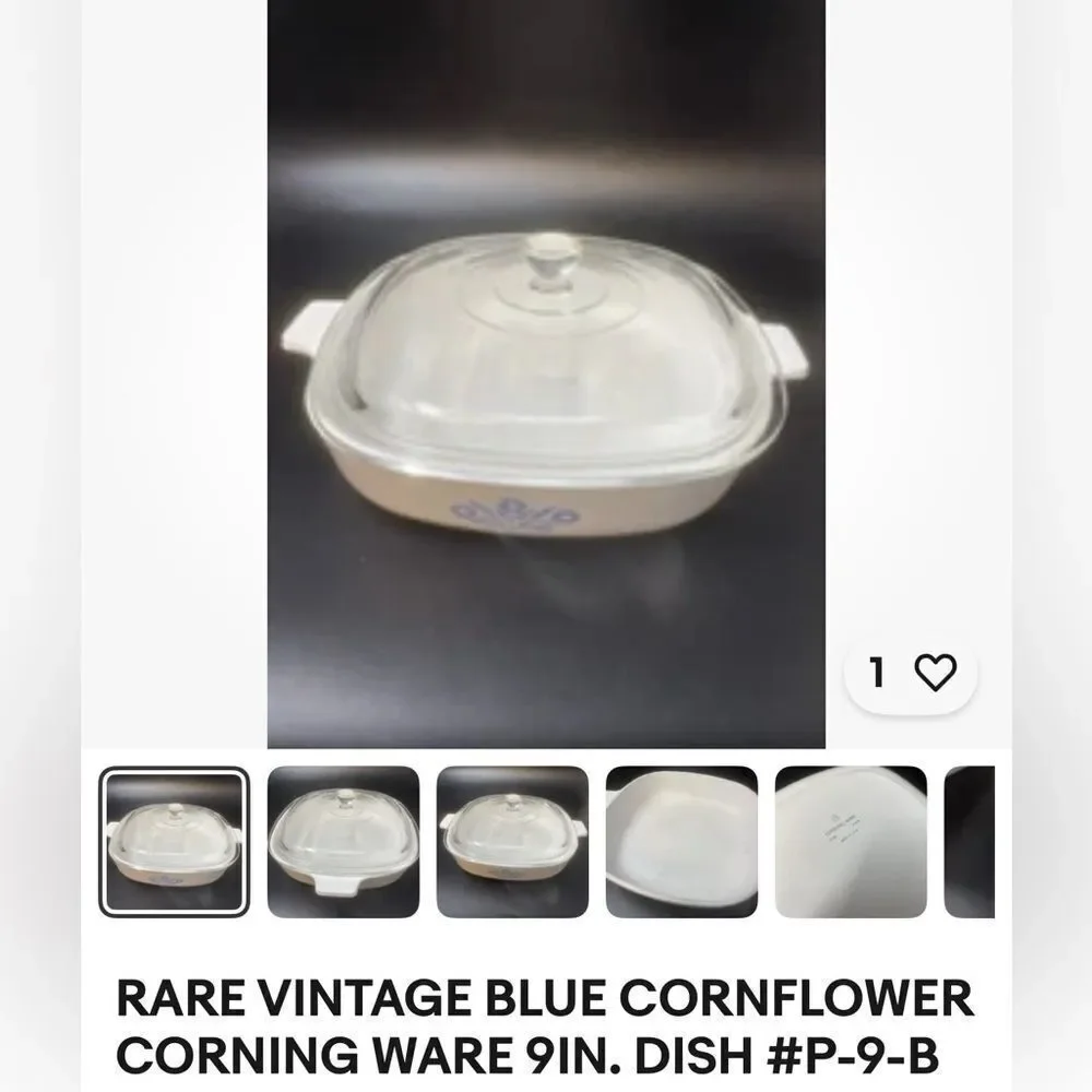 Corningware Blue Cornflower White Cookware Casserole Dish Lid 9 In P-9-b USA